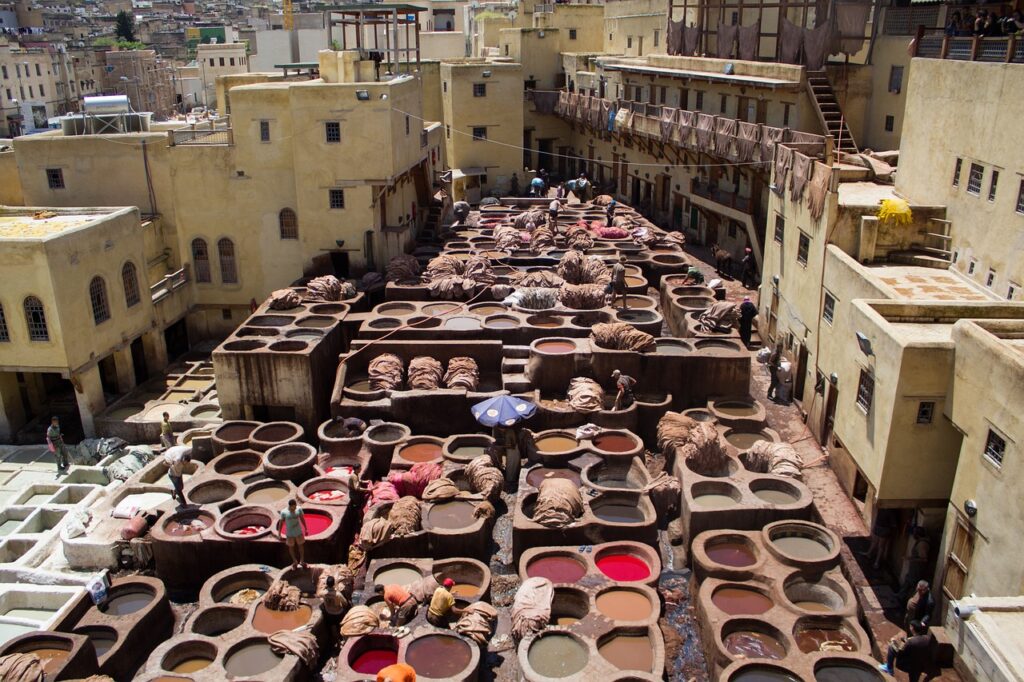 morocco, tannery, skin fes city